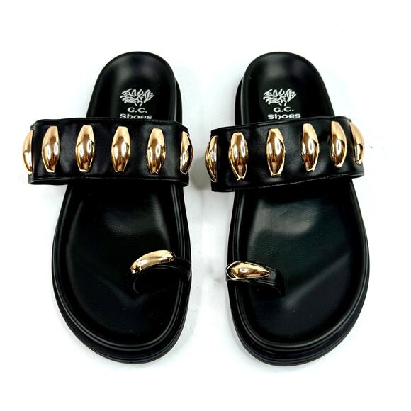 GC Shoes Women's Sonya Toe Ring Footbed Flat Sandals Size 7.5 Black NWT - Picture 1 of 5